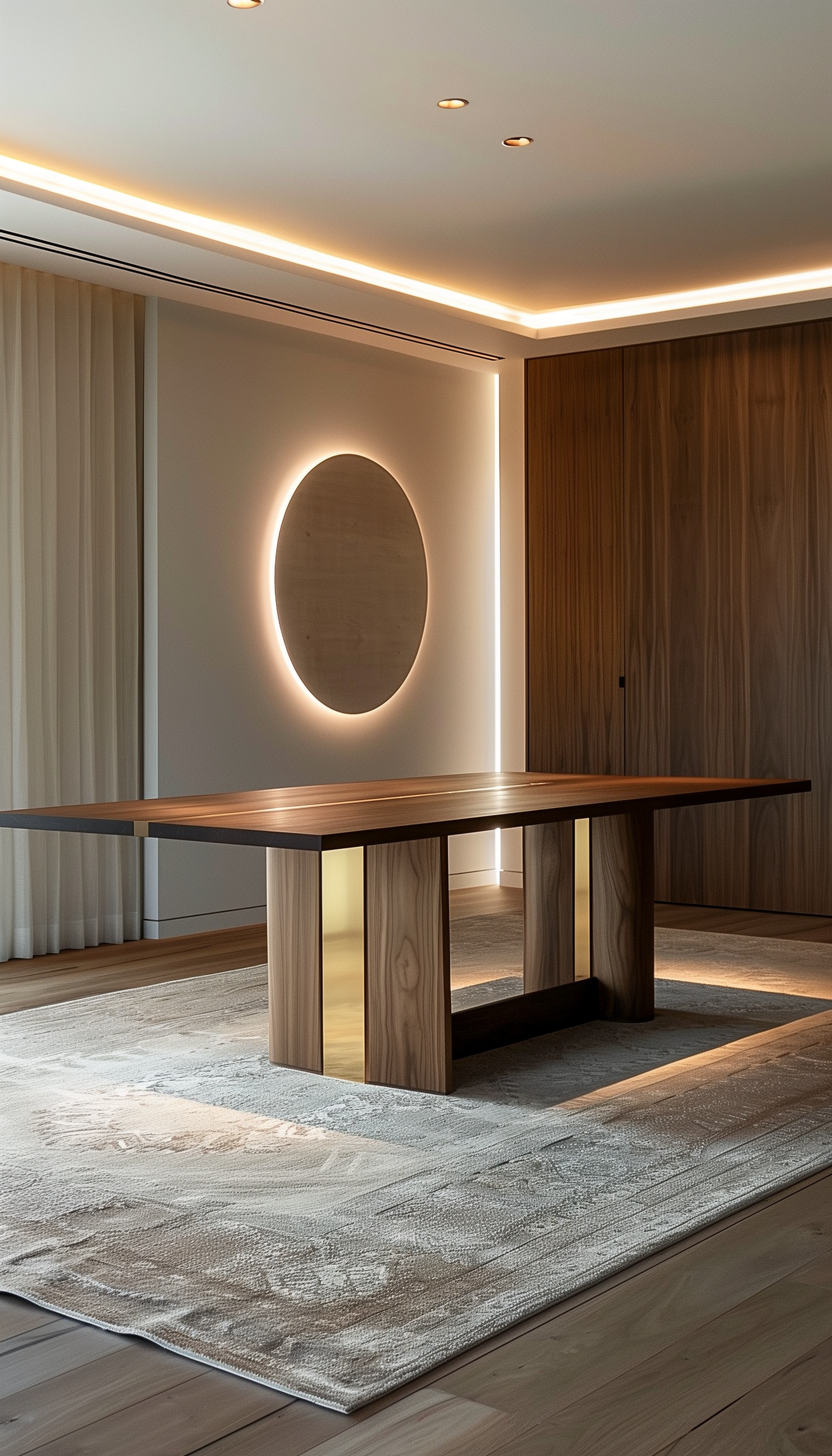 Walnut And Brass Modern Dining Table