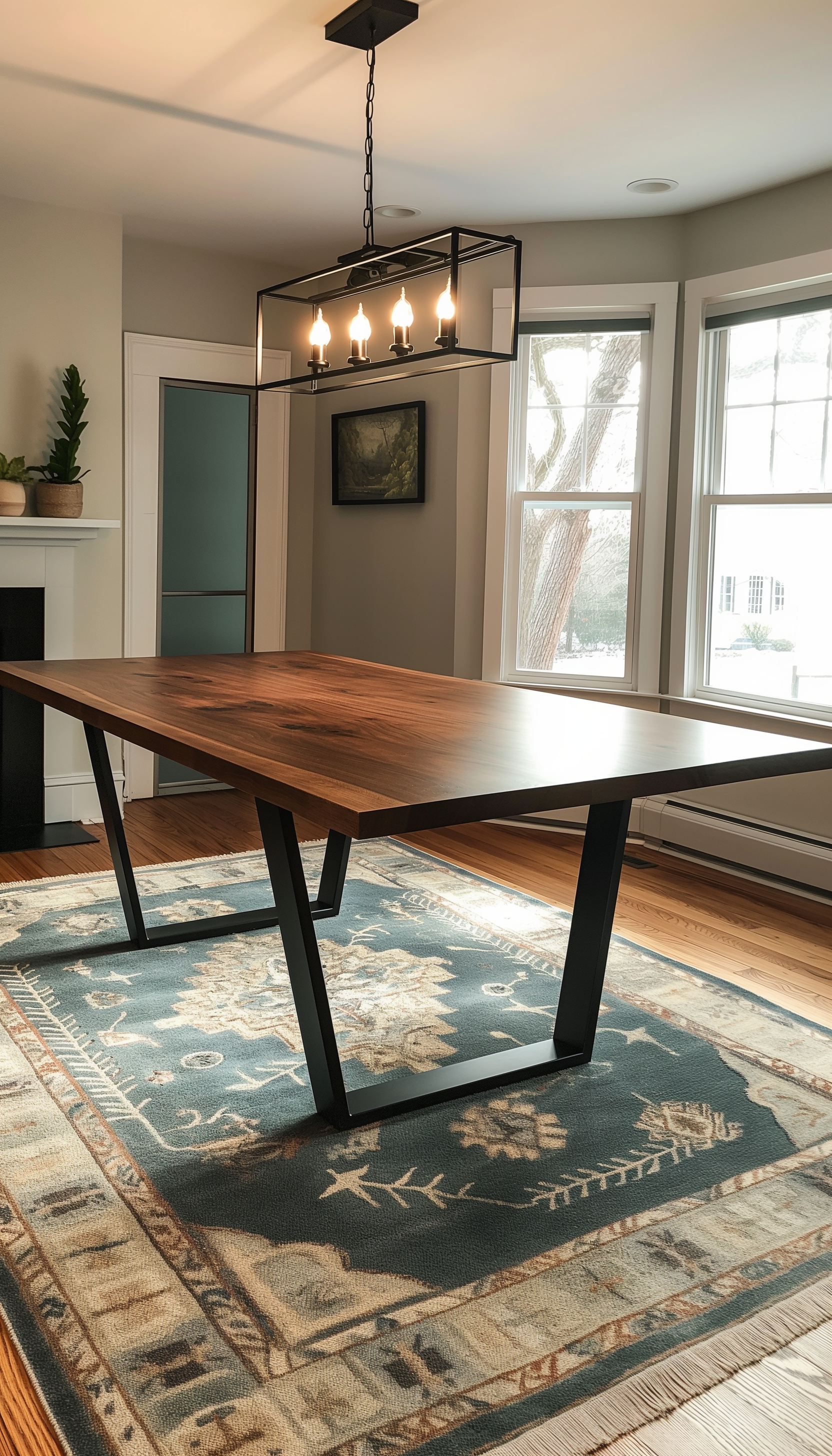 Walnut Top With Metal Trapezoid Legs