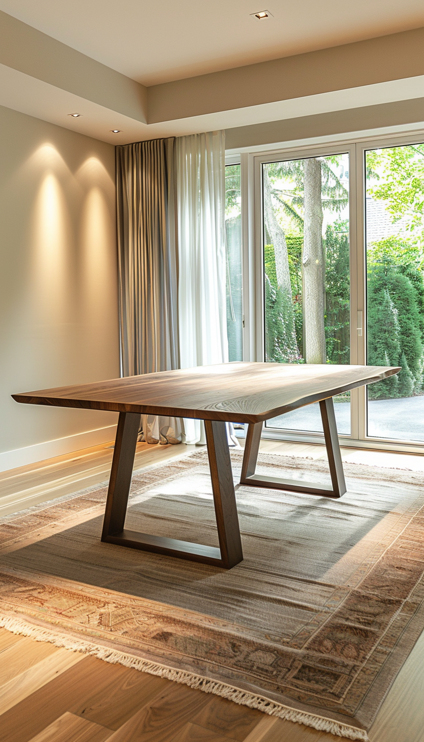 Wood Trapezoid Leg Dining Table