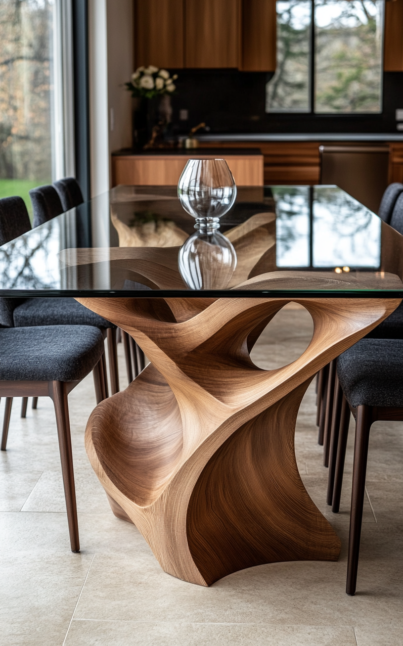 Impossible Walnut Glass Top Table Base Concept – #WT10088